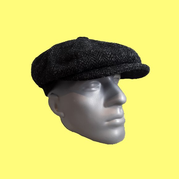 PEAKY BLINDERS Hartside Harris Tweed® Newsboy Cap HS28 in BLACK - PICK SIZE - Picture 1 of 11